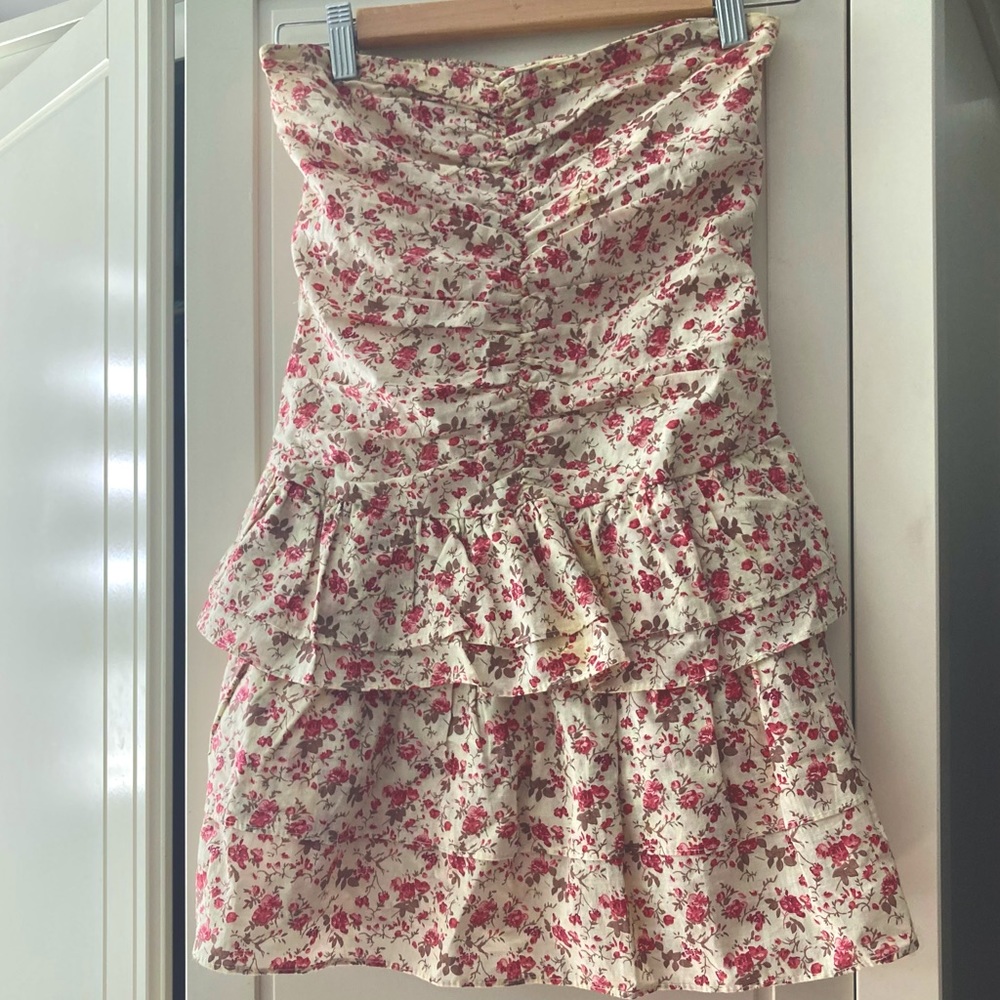 Strapless Floral Print Mini Dress